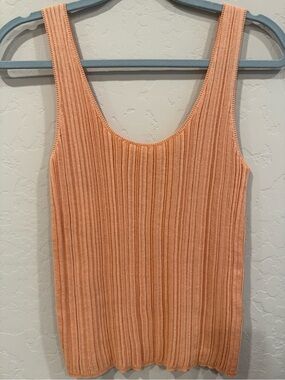 VINCE Peach Ribbed Scoop Neck Tank Top  Wide Rib Knit Luxury Basic NWOT